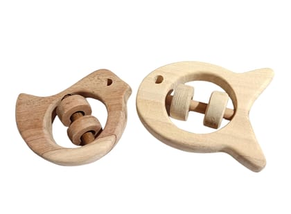 Neem Wooden Rattles for Sensory Developement of Kids of Age 0 to 3 Years- Dove & Fish Shapes