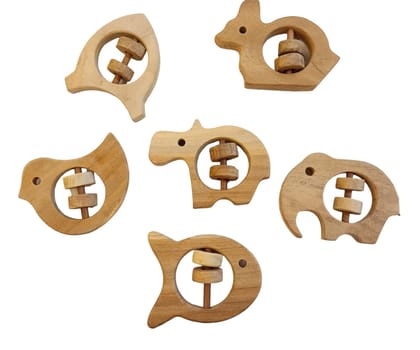 Baby Neem Wooden Rattles | Sound Making Infant Toys for 0 to 3 Year Kids| Pure & Organic Healthy Wooden Toys Set of 6 Rattles