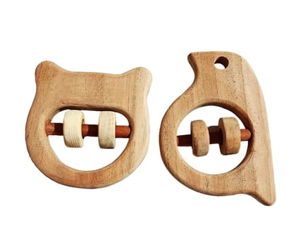 Neem Wooden Rattles - Hippo Head & Sparrow Shapes