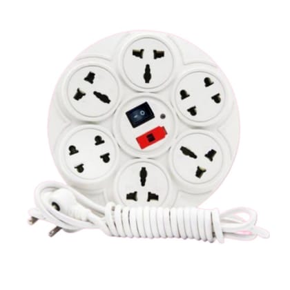 Extension Cord 8+1 Round LED Indicator Switch 3 mtr Long Cable (White)