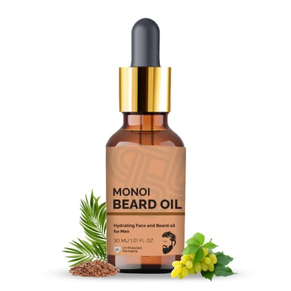 Teal & Terra Monoi Hydrating Face & Beard Growth Oil (30ml) for Thicker & Longer Beard | Uneven, Patchy & Fast Beard Growth | Growth Oil for Stronger & Fuller Beard Hair