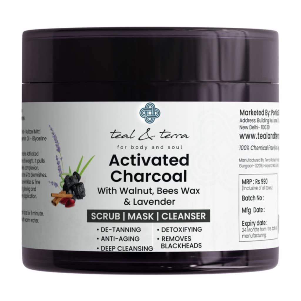 Teal & Terra Premium Activated Charcoal Scrub Mask || For Pimple/Acne, Removes Blackheads & Fresh Glowing Skin || Fighting Pollution and Lightening Skin || Paraben Free (100gm)