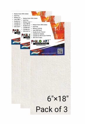 PABLO ART 6×18 CANVAS BOARD Cotton Medium Grain Board Canvas (Set of 3) (White)