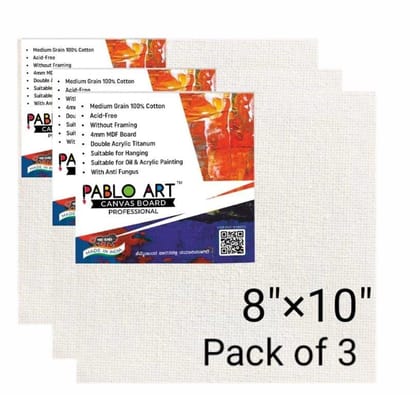 Pablo Art 8×10 Canvas Board Cotton Medium Grain Board Canvas (Set of 3) (White)