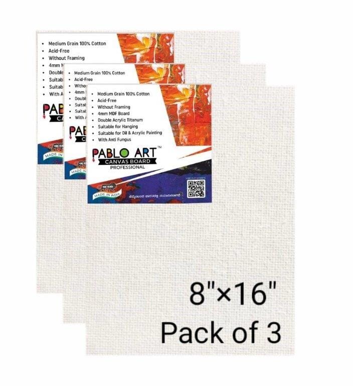 PABLO ART 8×16 CANVAS BOARD Cotton Medium Grain Board Canvas (Set of 3) (White)