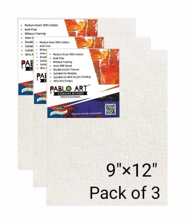 PABLO ART 9×12 CANVAS BOARD Cotton Medium Grain Board Canvas (Set of 3) (White)