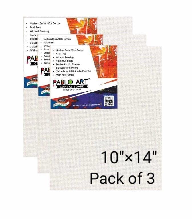 PABLO ART 10×14 CANVAS BOARD Cotton Medium Grain Board Canvas (Set of 3) (White)