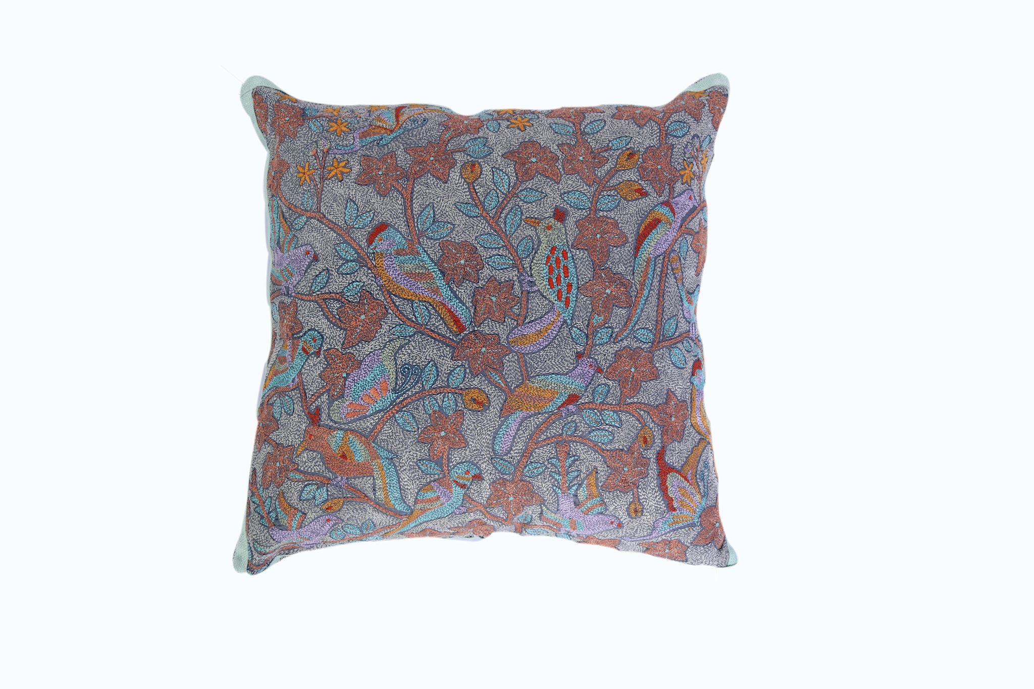 Kantha stitch embroidered silk cushion pillow cover Birds Pattern for sofa living room home decor