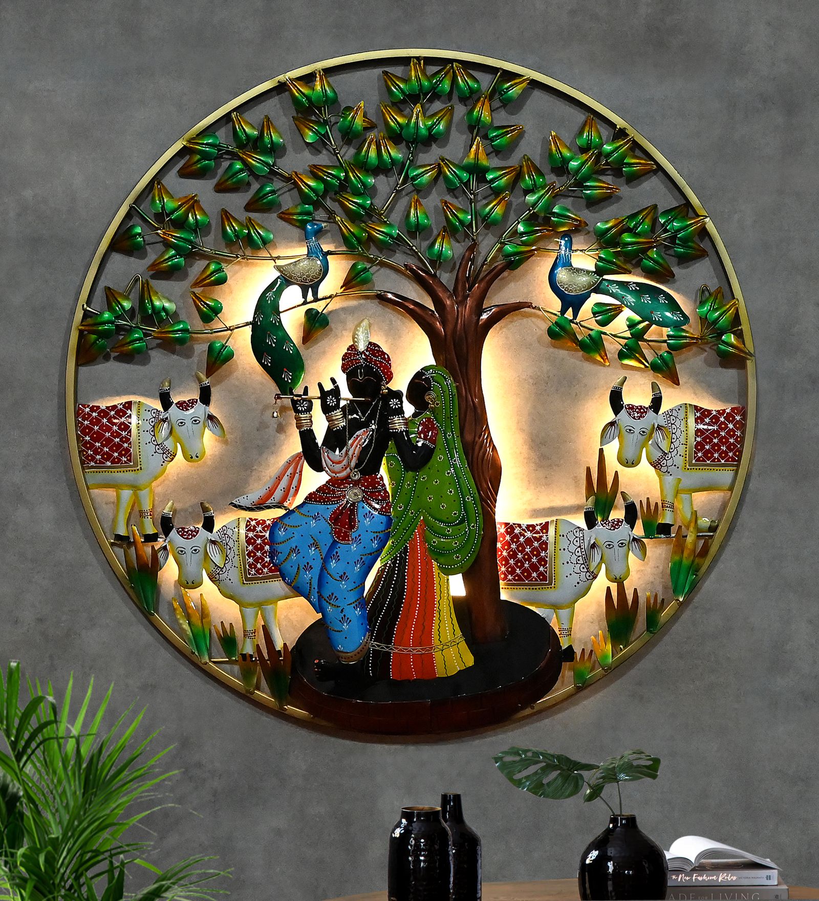 Handmade Metal Emboss Painting Radhe Krishna 36'' Inch