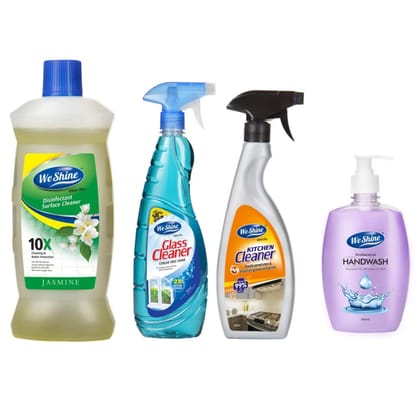 We Shine Combo Set Floor Cleaner, Kitchen Cleaner Spray, Glass Cleaner Spray & Hanswash (KS - F.K.G.H.)