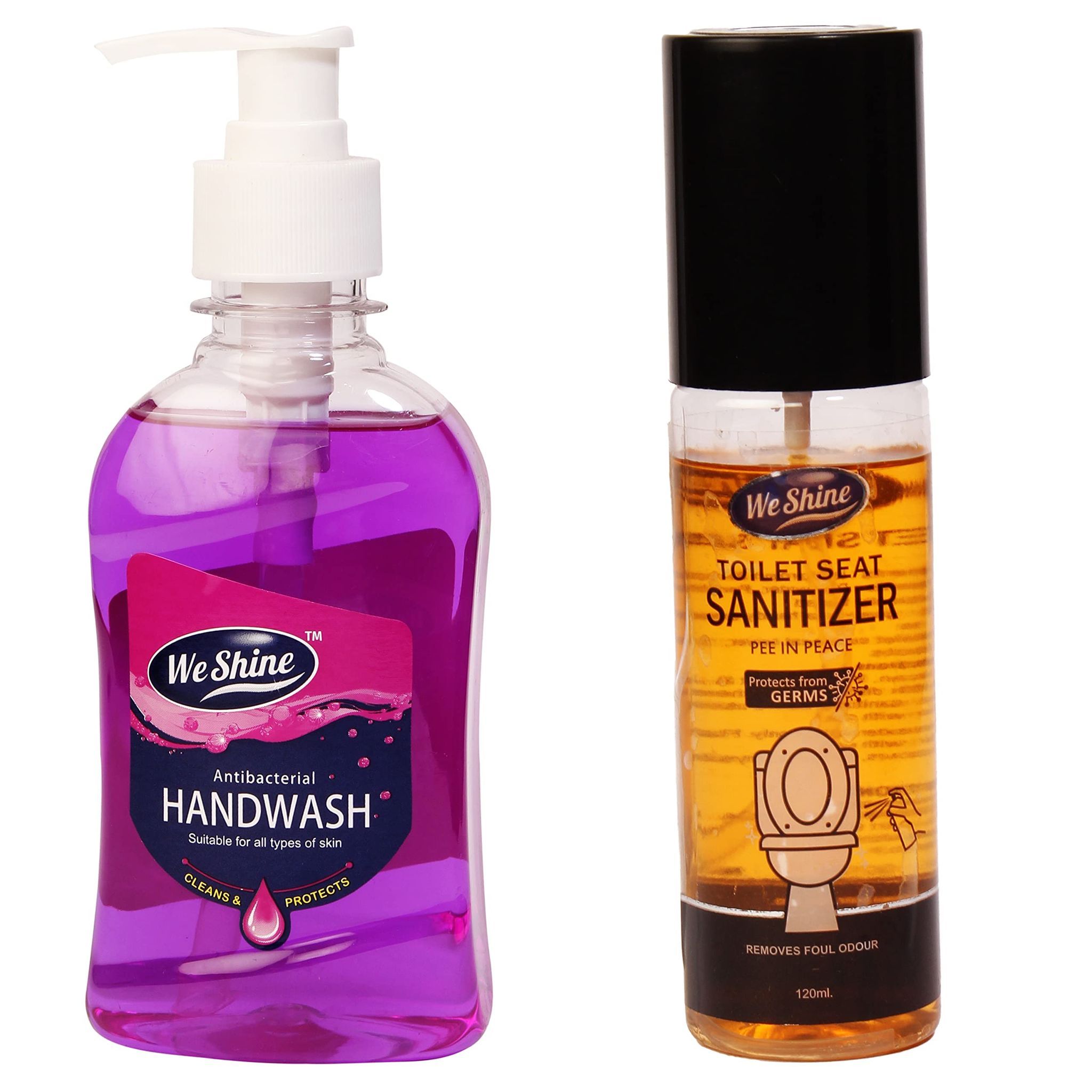 We Shine Skincare Moisturizing Hand Wash and toilet seat santizer Refreshing Fragrance (COMBO PACK 250+120 ml)