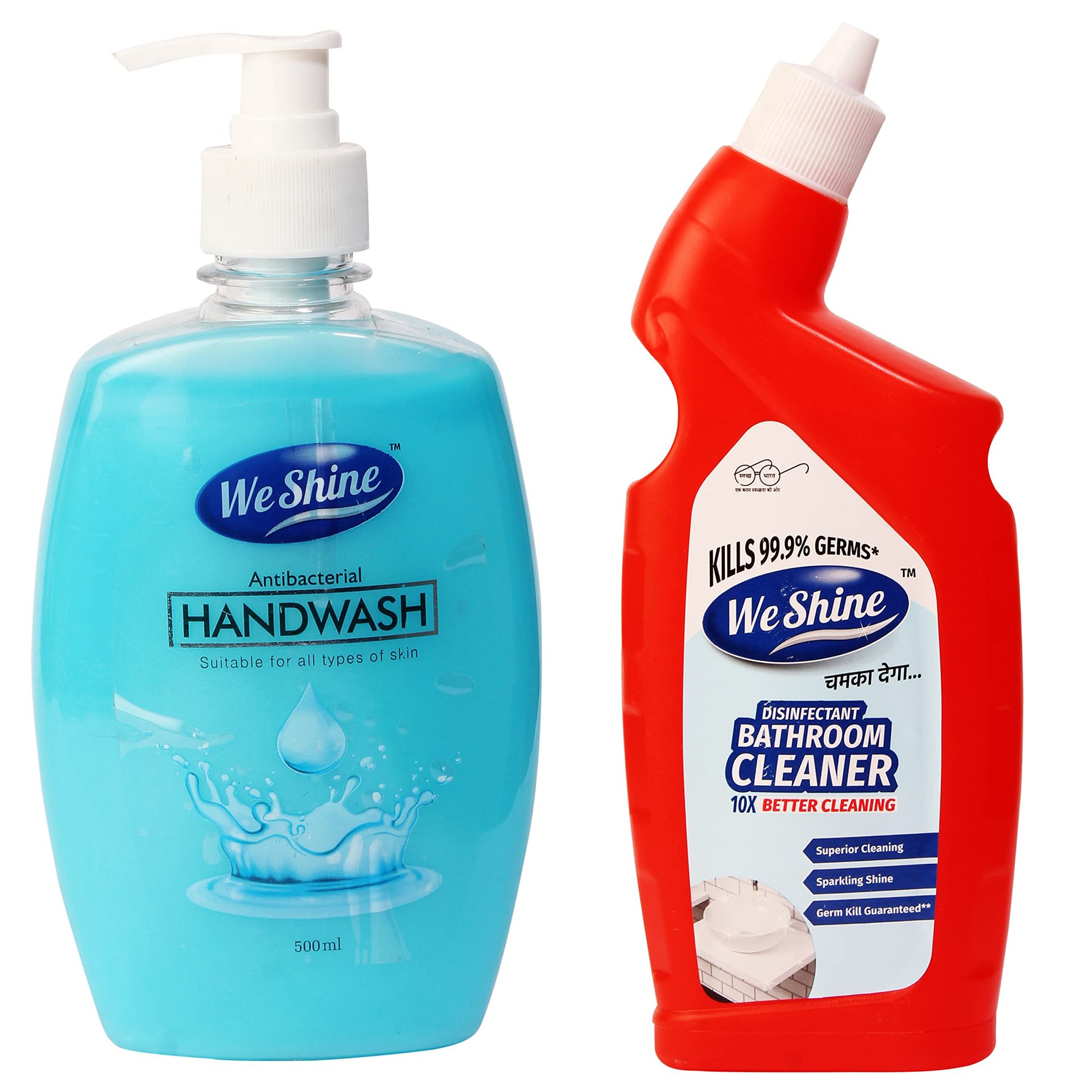 We Shine Combo Set Bathroom Cleaner & Hanswash | Kills 99.99% Germs and bacteria with refreshing Fragnance- (500 ML Handwash+1L Bathroom)