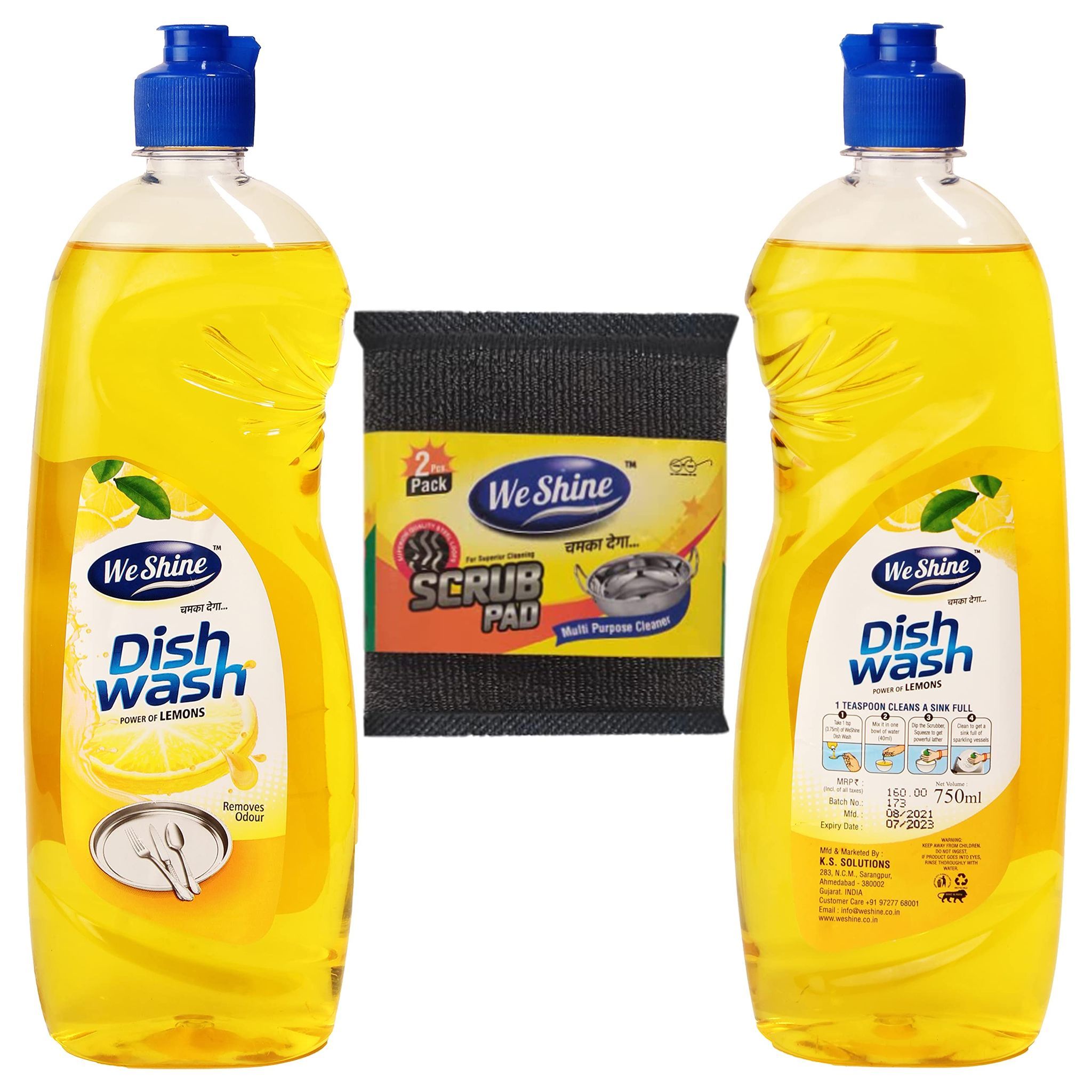 We Shine Combo Set Pack of 2 Dishwash With Scrubber | Kills 99.99% Germs and bacteria with refreshing Fragnance (2 x Diswash+Scrubber)