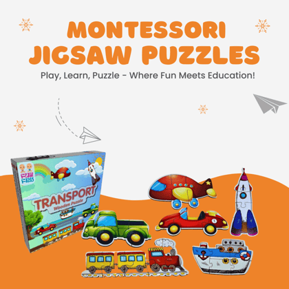 FUN FRY Montessori Wooden Jigsaw Puzzles for Kids & Children Ages 2-5 Years with 6 Different Shapes - Educational Toddler Puzzle Toys- Gift for 2 Year Old Boys Girls (Vehicles)