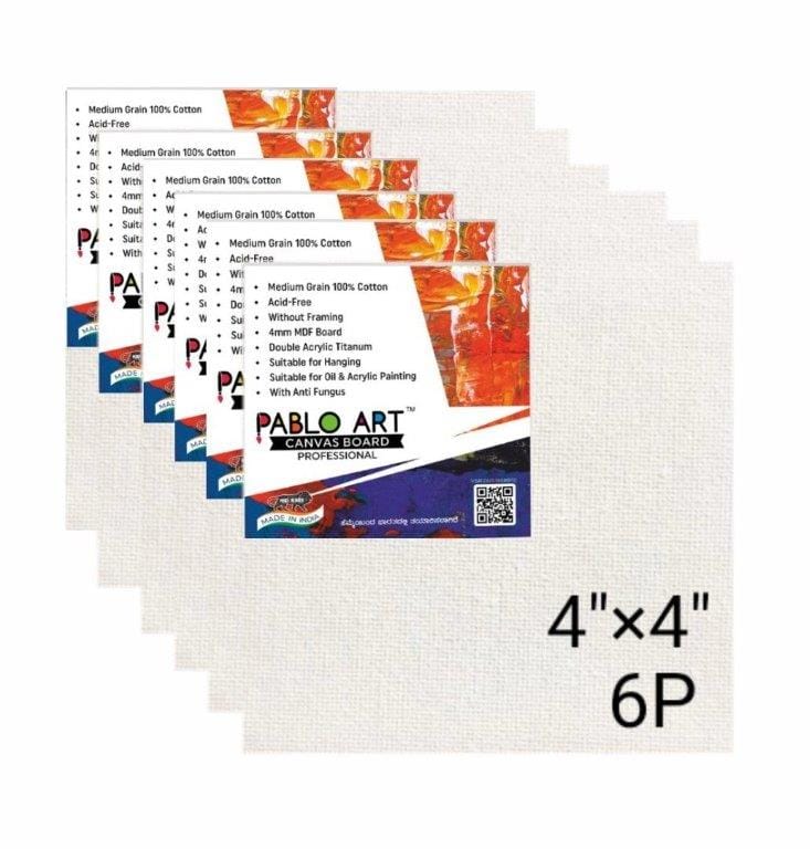 PABLO ART 4×4 CANVAS BOARD Cotton Medium Grain Board Canvas (Set of 6) (White)