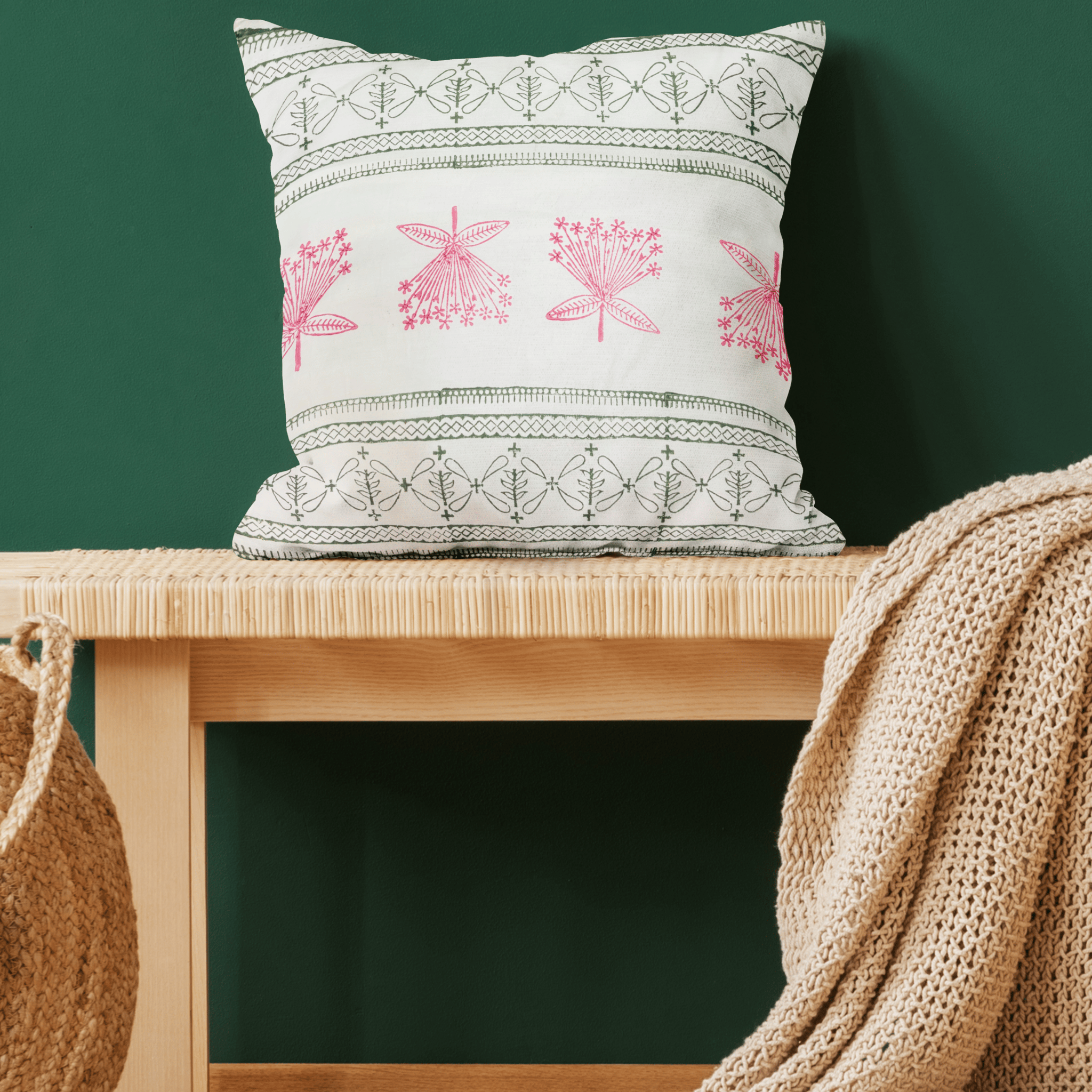 Floral Booti Handblock Printed Cushion Covers (Set of 5)