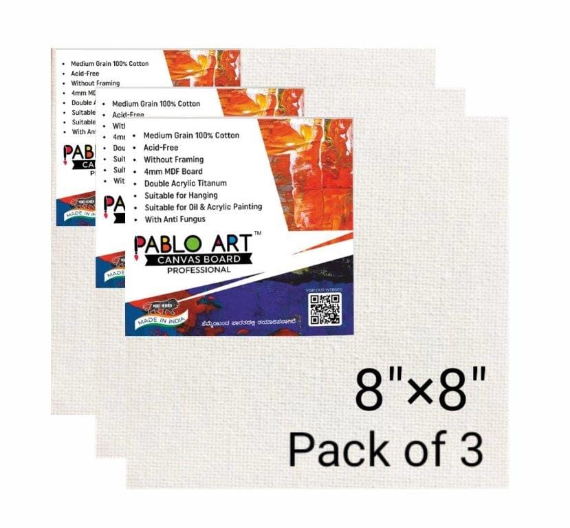 PABLO ART 8×8 CANVAS BOARD Cotton Medium Grain Board Canvas (Set of 3) (White)