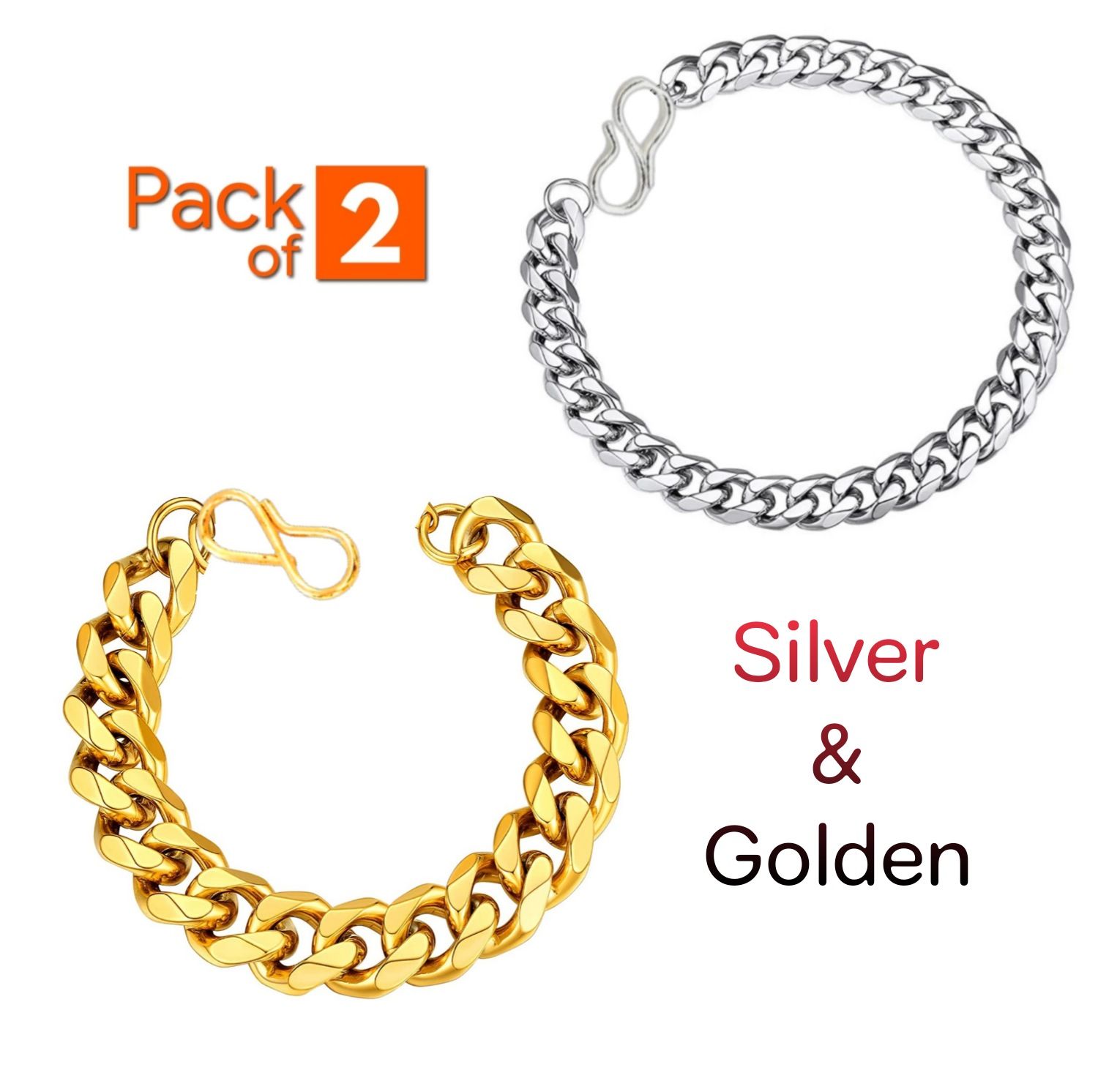 Modern Bracelet Silver & Golden Plated Adjustable 20 cm Length For Boys & Mens (Pack of 2)