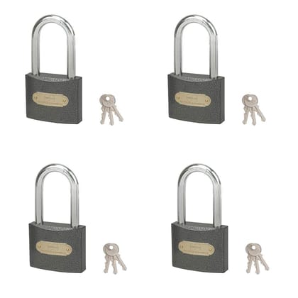 Harrison C I/ LS-0323_PK 4 Iron 3 Pins Padlock with 3 Keys (Pack of 4), Grey