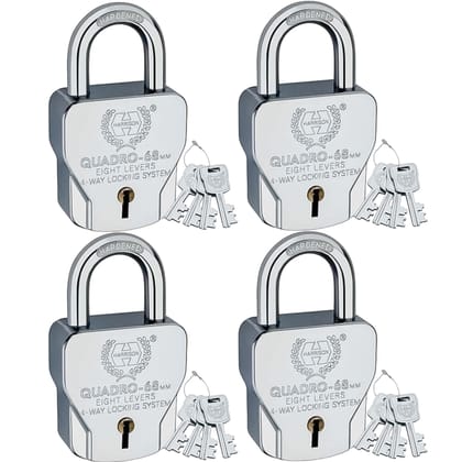 Harrison Padlocks/Square Padlock 68mm 8 Lever with 4 Keys QUADRO-5560 Pack of 4/ Mild Steel Material/Bright Chrome Plated Finish/Door Lock, Shutter Lock, Godown Lock, gate Lock