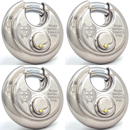 Harrison Padlocks/Round Padlock 90mm 12 Pin with 3 Computerised Keys ROCK-STAR-0404 Pack of 4/ Mild Steel Material/Stainless Steel Finish/Door Lock, Shutter Lock, Godown Lock, gate Lock