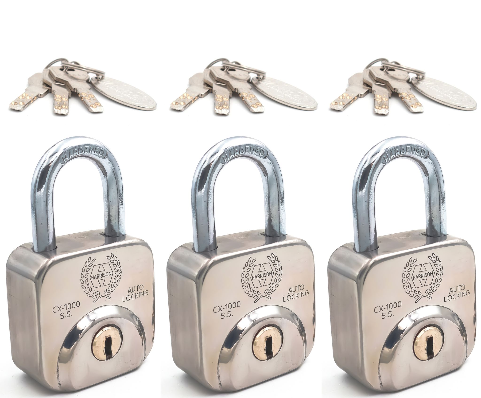 "HARRISON 3-Pack CX-1000 S.S. Auto-Locking Padlocks"