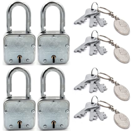 Harrison Padlocks/Square Padlock 60mm 7 Lever with 3 Keys T-27-0299 Pack of 4/ Mild Steel Material/Bright Chrome Plated Finish/Door Lock, Shutter Lock, Godown Lock, gate Lock