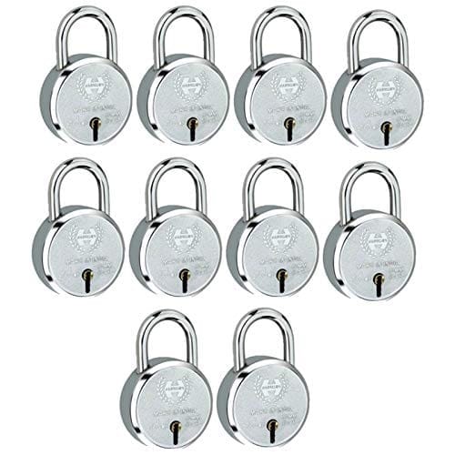 Harrison Padlocks/Round Padlock 50mm 6 Lever with 3 Keys J-SUPREME-0656 Pack of 10/ Mild Steel Material/Bright Chrome Polished Finish/Door Lock, Shutter Lock, Godown Lock, gate Lock