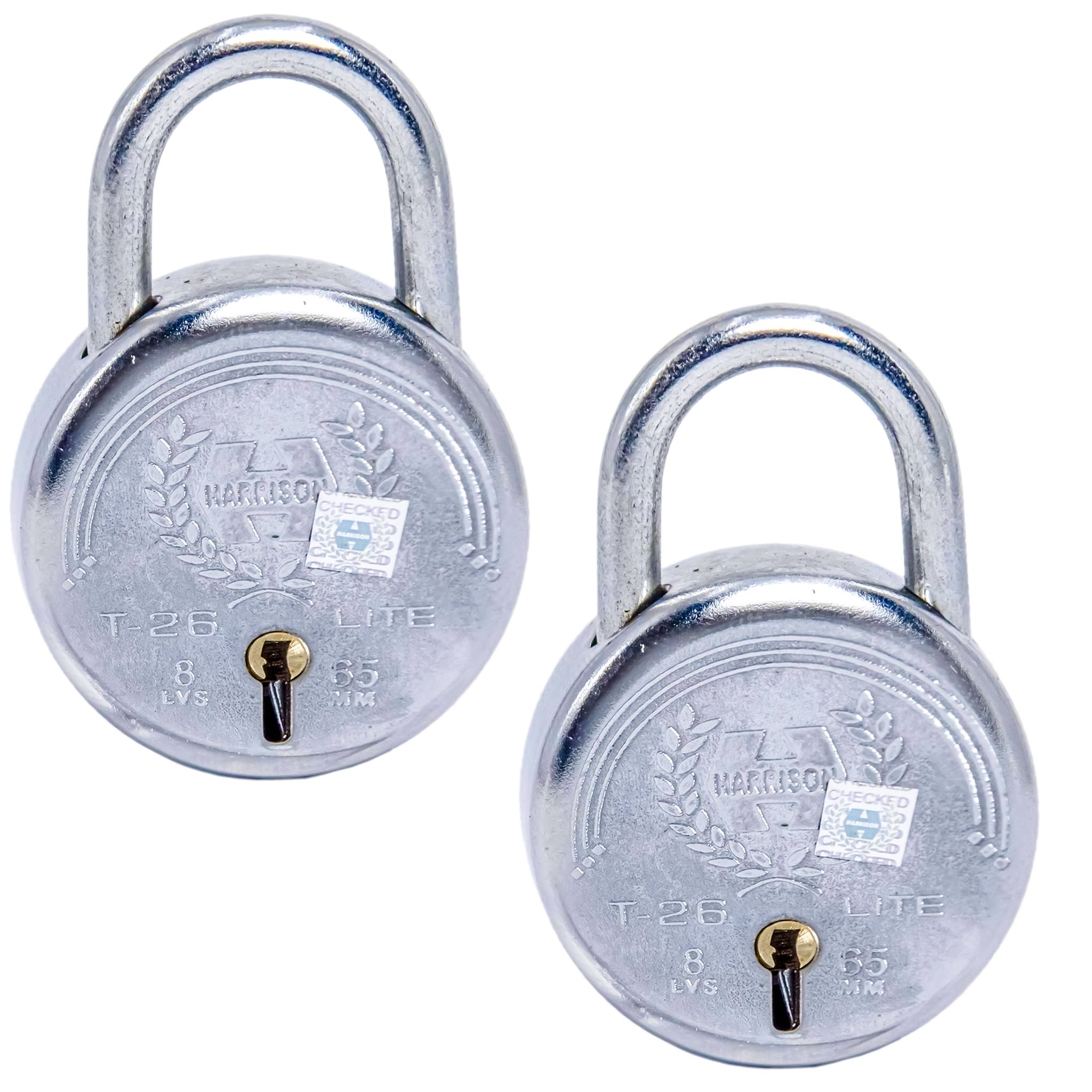 Harrison Padlocks/Round Padlock 65mm 7 Lever with 3 Keys T-26LITE-0534 Pack of 2/ Mild Steel Material/Bright Chrome Polished Finish/Door Lock, Shutter Lock, Godown Lock, gate Lock