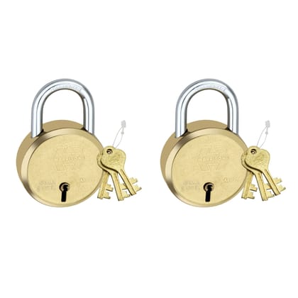 Harrison Padlocks/Round Padlock 65mm 8 Lever with 3 Keys MP3-0053 Pack of 2/ Brass Material/Brass Lacquer Finish/Door Lock, Shutter Lock, Godown Lock, gate Lock