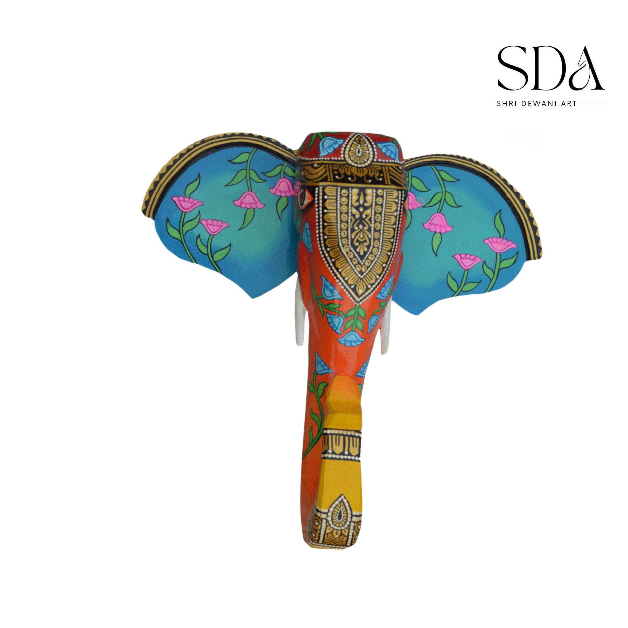 Wooden hand-painted elephant head for home decoration, wall designs also for girf