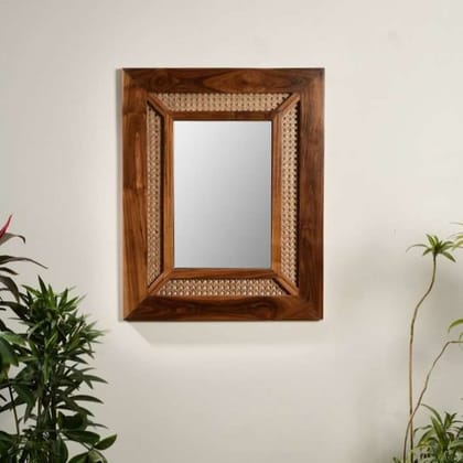 Vintage Teak Cane Wall Mirror