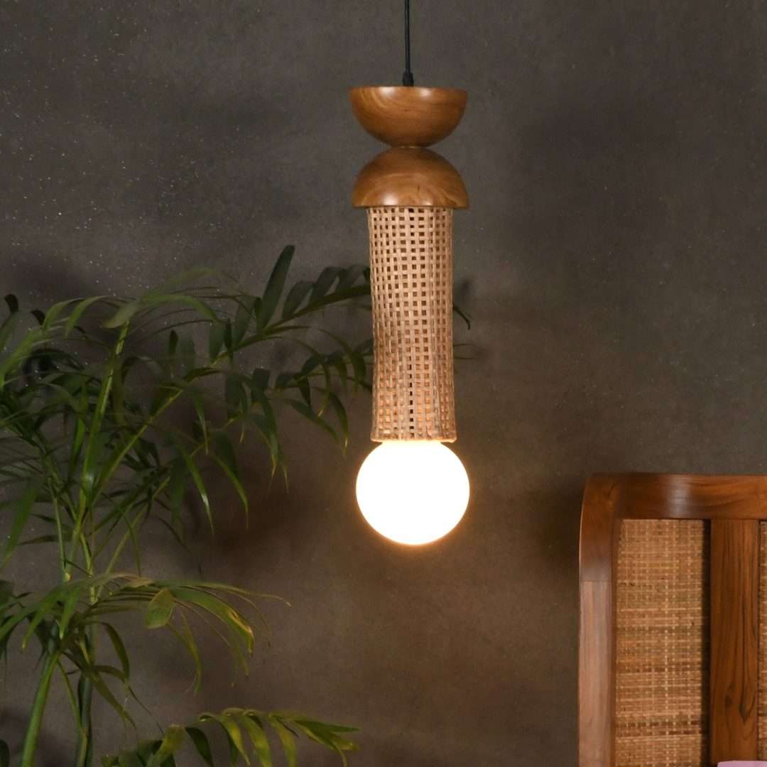 Mopong Teak Cane Pendant Lamp