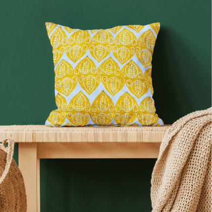 Yellow Leaf Handblock Printed Cushion Covers (Set of 5)