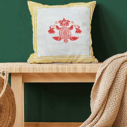 Turtle Design Handblock Printed Cushion Covers (Set of 5)