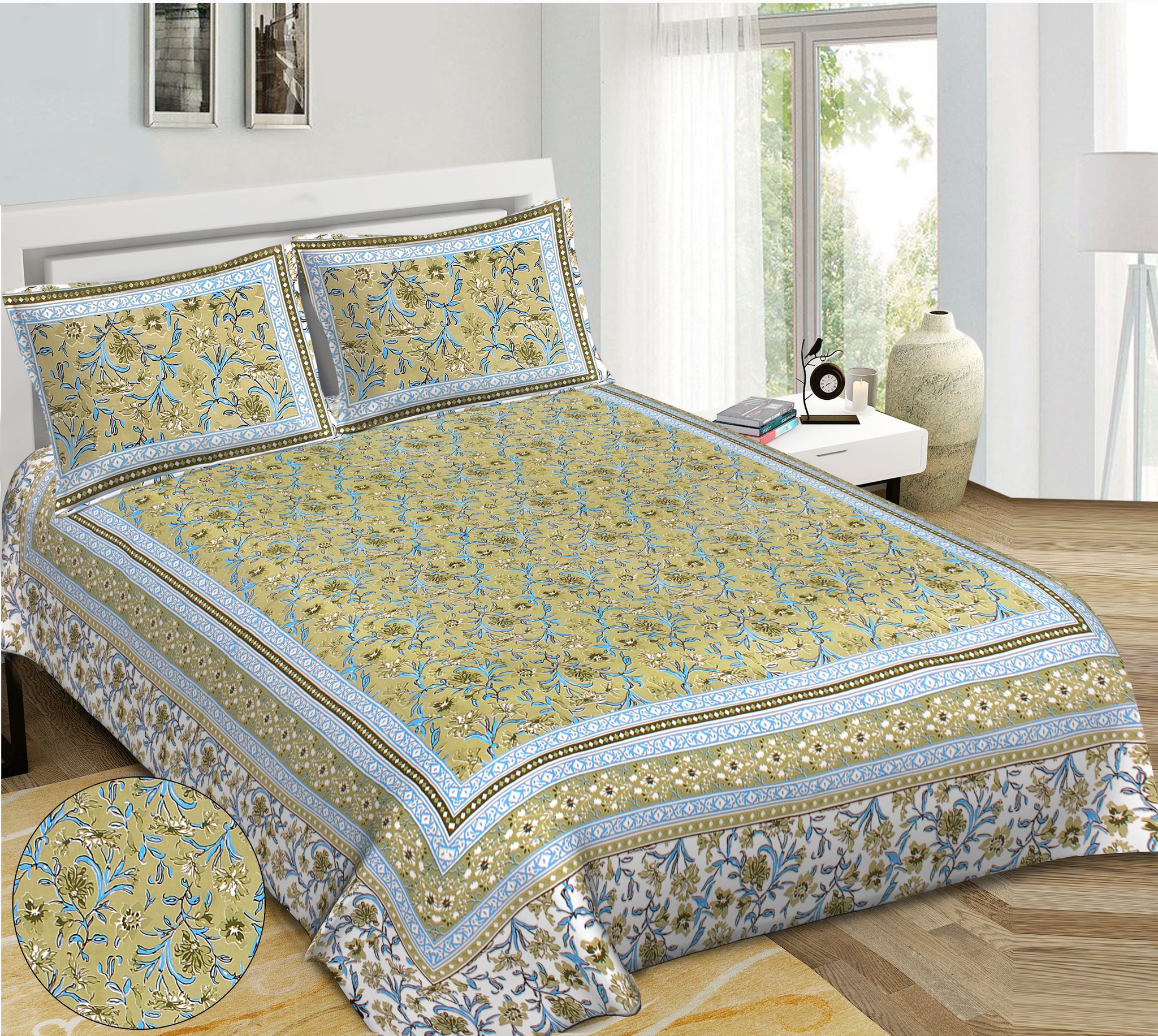 King Size Cotton Double Bedsheet (93x108 inches) with 2 Pillow Covers-(DGDB-HBJ)