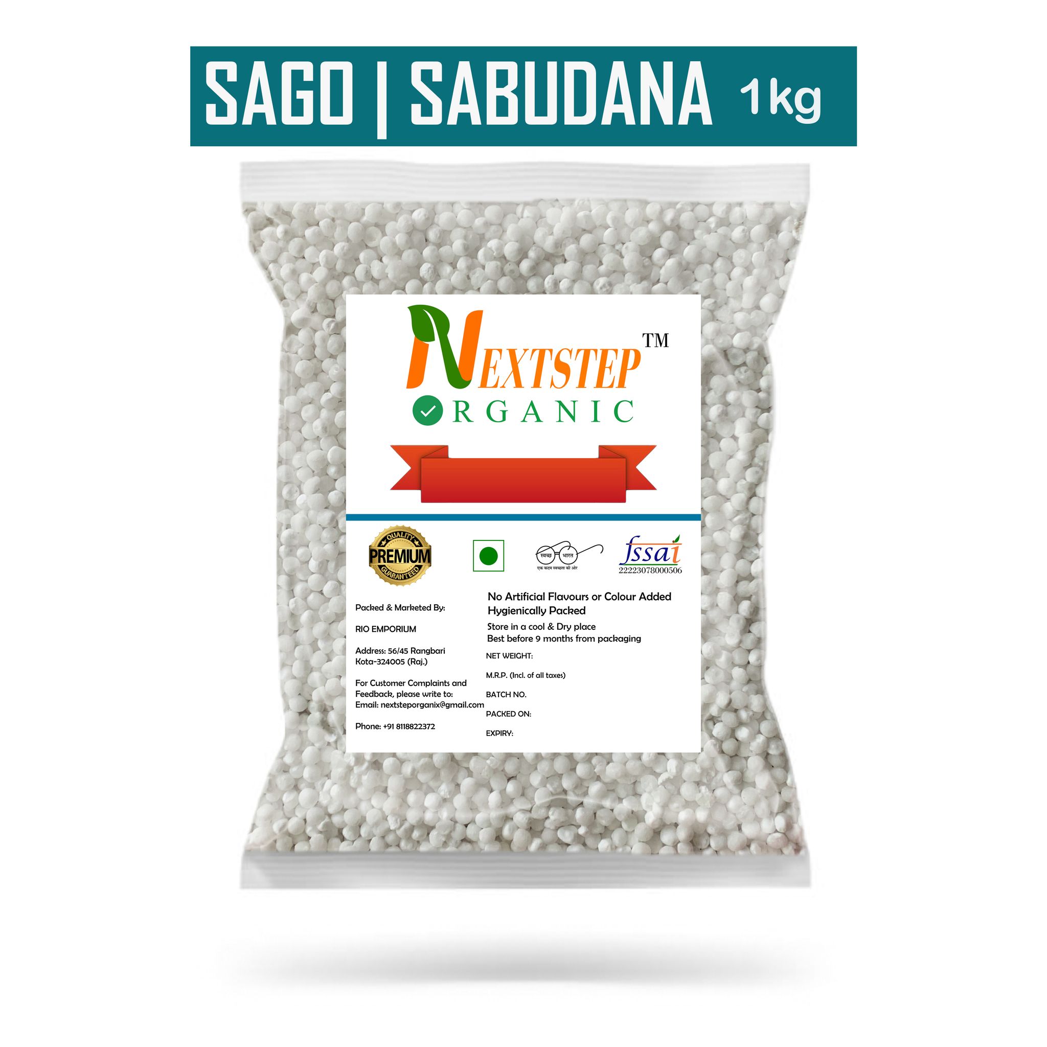 NEXTSTEP ORGANIC Premium Quality Sabudana 1kg | Saksak | Rabia | Sagu Sago 1000g