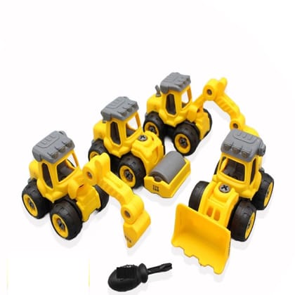 KTRS Enterprise Assembling Trucks Puzzle Toy 4 Construction Vehicle with 1 Plastic Screwdriver Kids Building Trucks JCB, Dumper, Krane and Concrete Mixer Truck