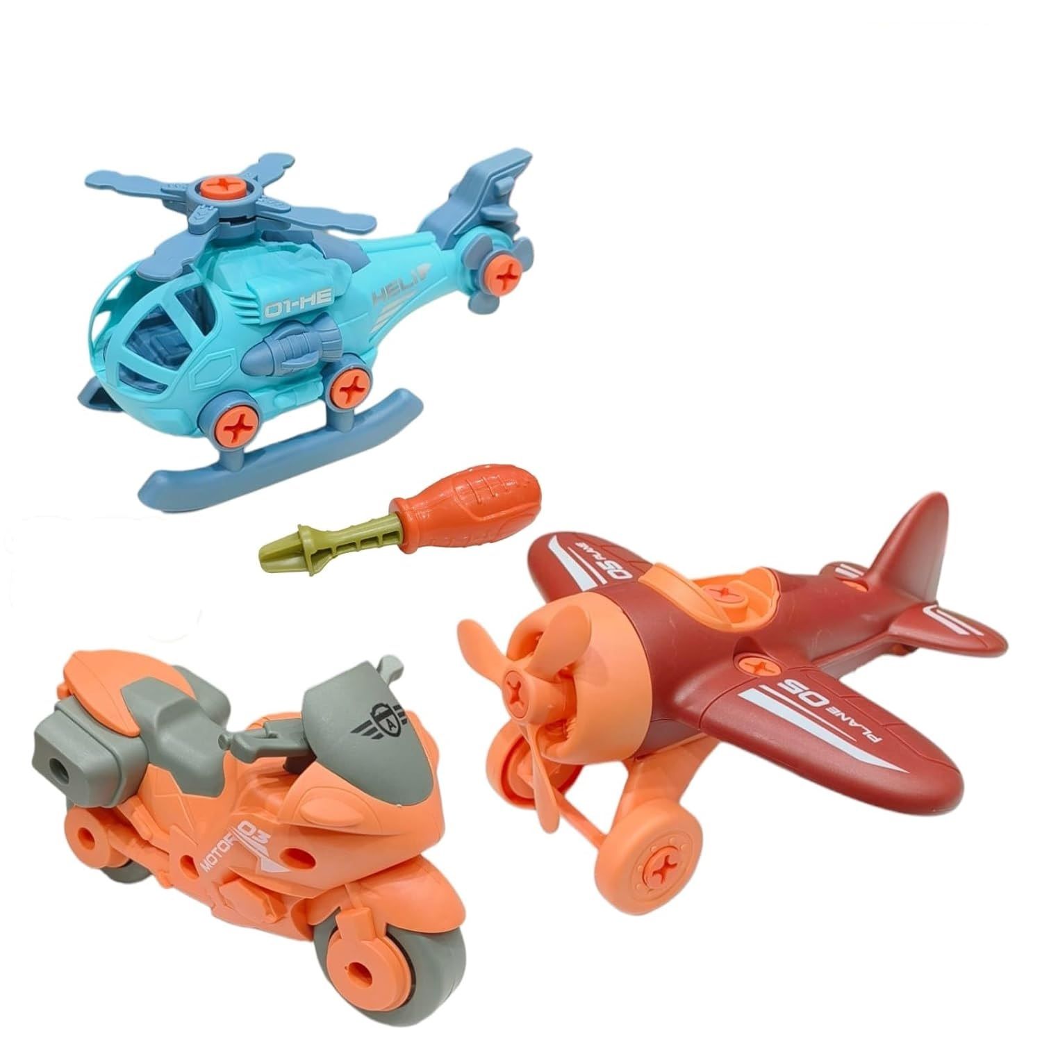 KTRS Enterprise DIY Assembling Trucks Helicopter,Scooter Bike & Plane Toy 3 piece Set