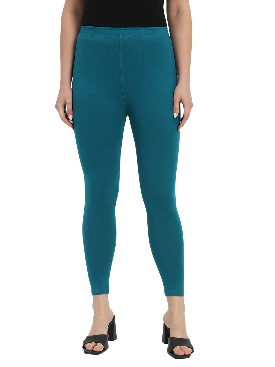 SOFT COLORS Women's Skinny Fit Ethnic Wear Ankle Length Leggings (Petrol Blue)