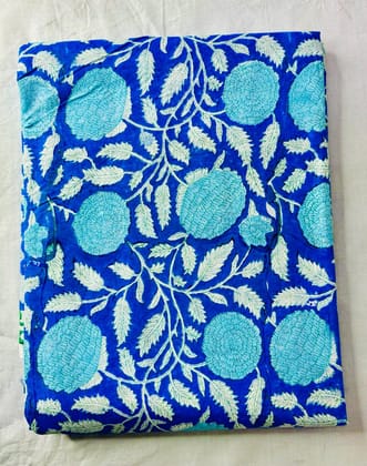 Blue Floral Design Handblock Printed Salwar Suit Fabric