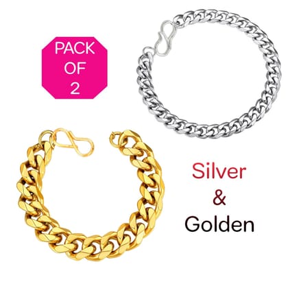 Bracelet Golden & Silver Plated Shining Adjustable 20 cm Length For Boys & Mens Combo (Pack of 2)