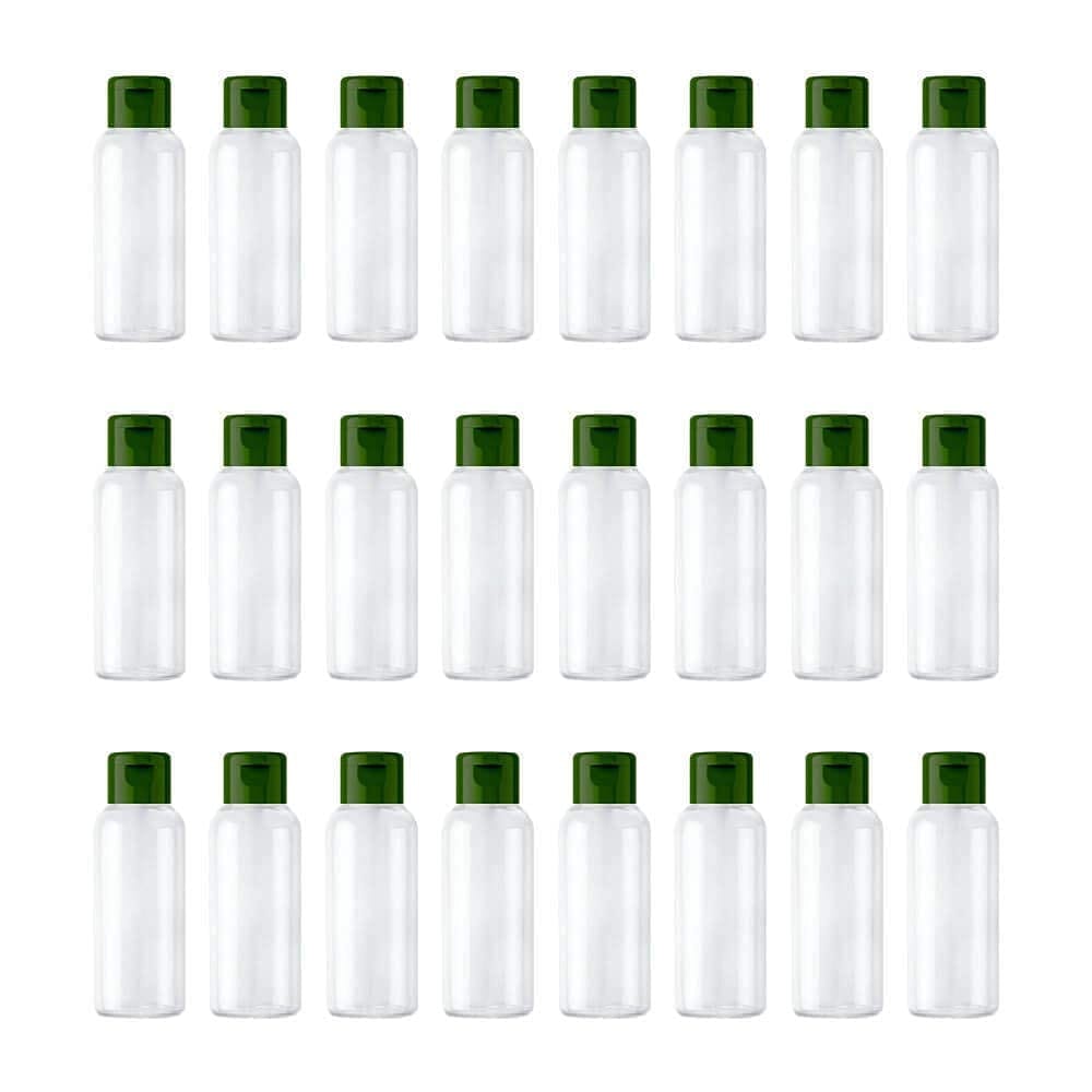 HARRODS 24pcs 50ml Empty Clear Plastic Bottles Refillable Travel Size Cosmetic Containers Small Leak Proof Squeeze Bottles with Green Flip Top Cap for Toiletries,Shampoo