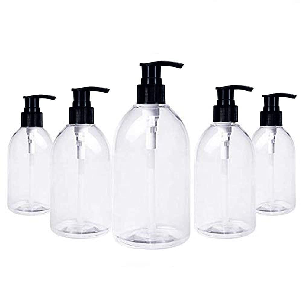 HARRODS Empty Plastic Bottle for Sanitizer, Handwash, Lotion, Oil, Liquid, Dispenser - 300ml Each (Transparent Pack of 5)