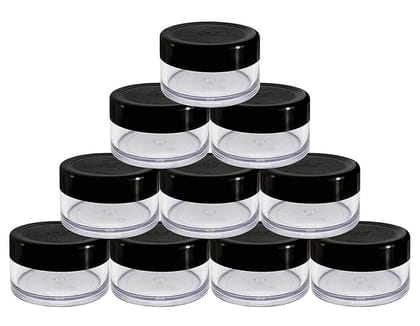 HARRODS Empty Acrylic San Jar Transparent Cosmetic Container with Leakproof inner lids for Lip Balms, Lip Scrubs, Body Butters, Eyeshadow, Makeup & DIY cosmetics beauty products - 15gm (Pack of 10)