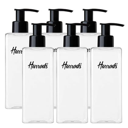 Harrods Empty Square Pump Bottles Refillable Dispenser Container Liquid Soap Dispenser Pump Lotion Bottle Plastic Cylinder with Pumps - 250ml Pack of 6