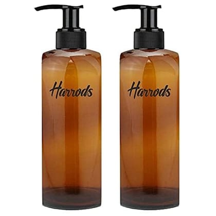 Harrods Oval Amber Empty Shampoo Pump Bottles Refillable Dispenser Container Liquid Soap Dispenser Pump Lotion Bottle Plastic Cylinder with Pumps - 250ml Each Pack of 2