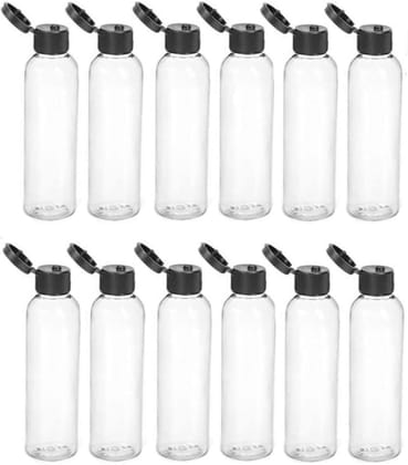 HARRODS Empty Clear Plastic Bottles Refillable Travel Size Cosmetic Travelling Containers Small Leak Proof Squeeze Bottles with Black Flip Cap for Toiletries, Shampoo - 100ml (12)