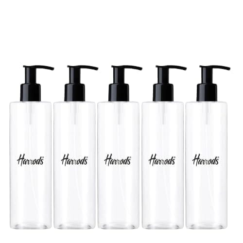 Harrods 5 Pieces Transparent Empty Shampoo Pump Bottles Refillable Dispenser Container Liquid Soap Dispenser Pump Lotion Bottle Plastic Cylinder with Pumps - 200ml Each