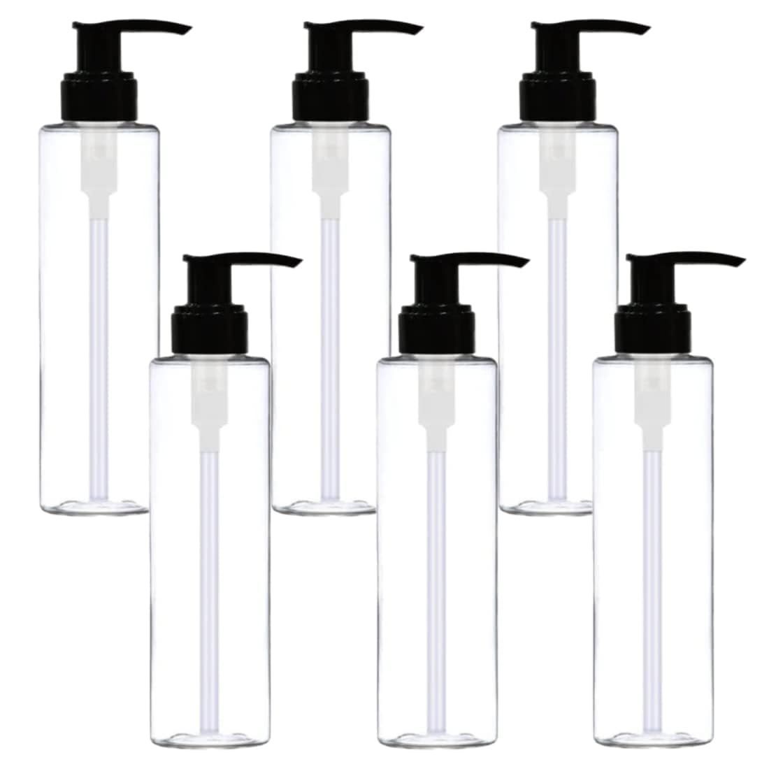 HARRODS Empty Plastic Pump Round Bottle, Transparent Bottle For oil, Liquid, Fogging, Room Spray, Rangoli and Hand wash 200ml (6Pcs)